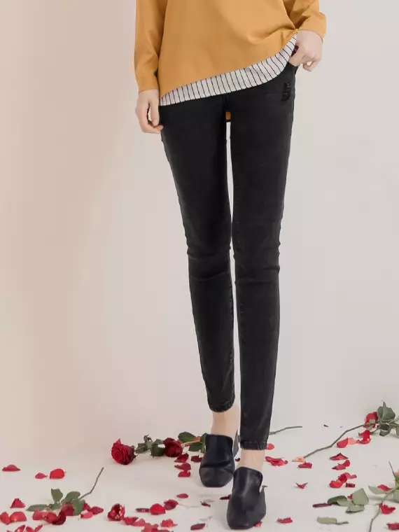 OBSTYLE Elastic Loose Waist High Elastic Slim Fit Narrow Leg Denim