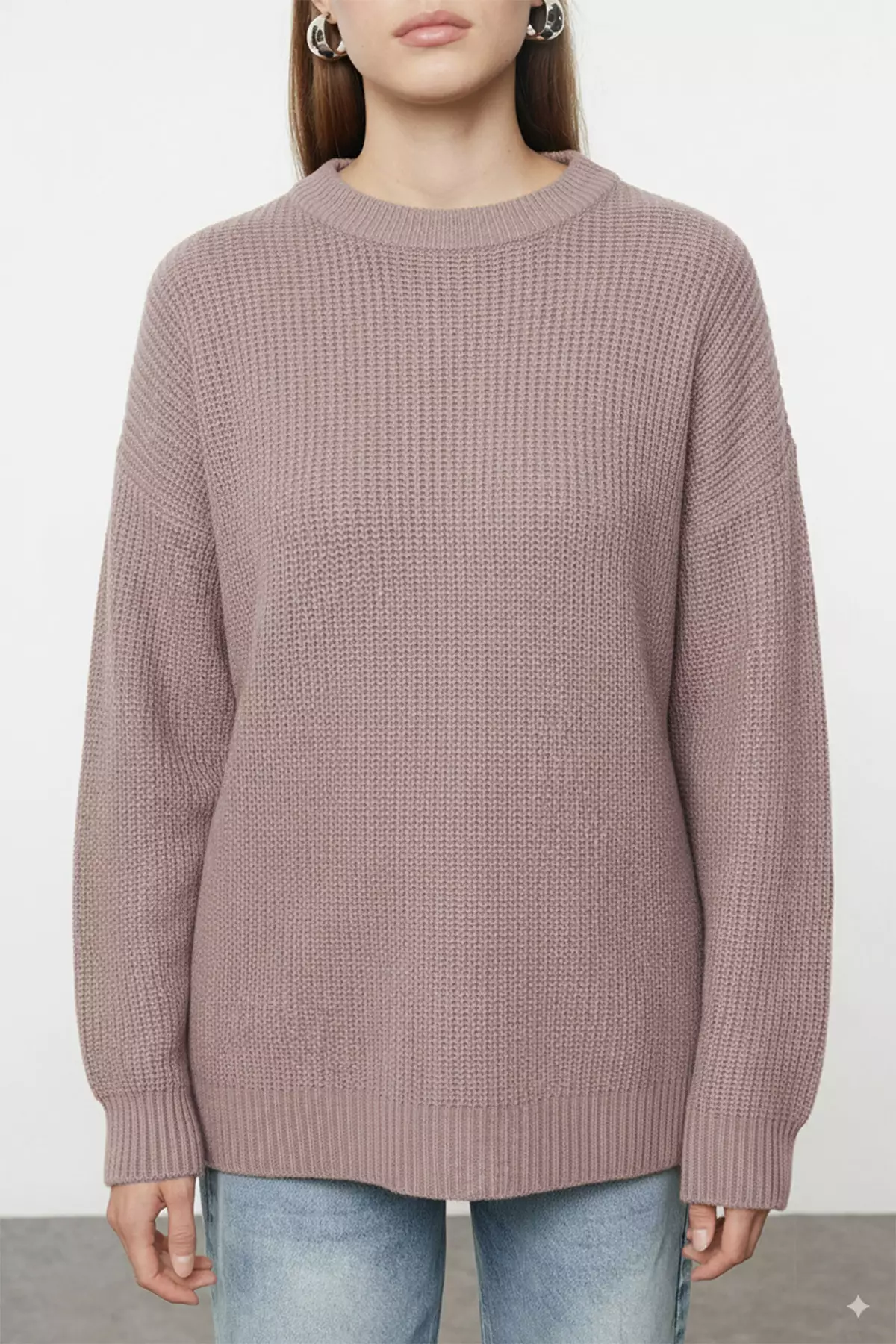 Mink Wide Pattern Ribbed Soft Textured Knitwear Sweater