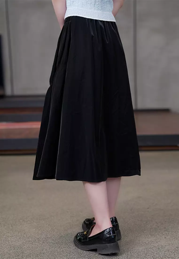 Elastic Waist Pleated Maxi Skirt