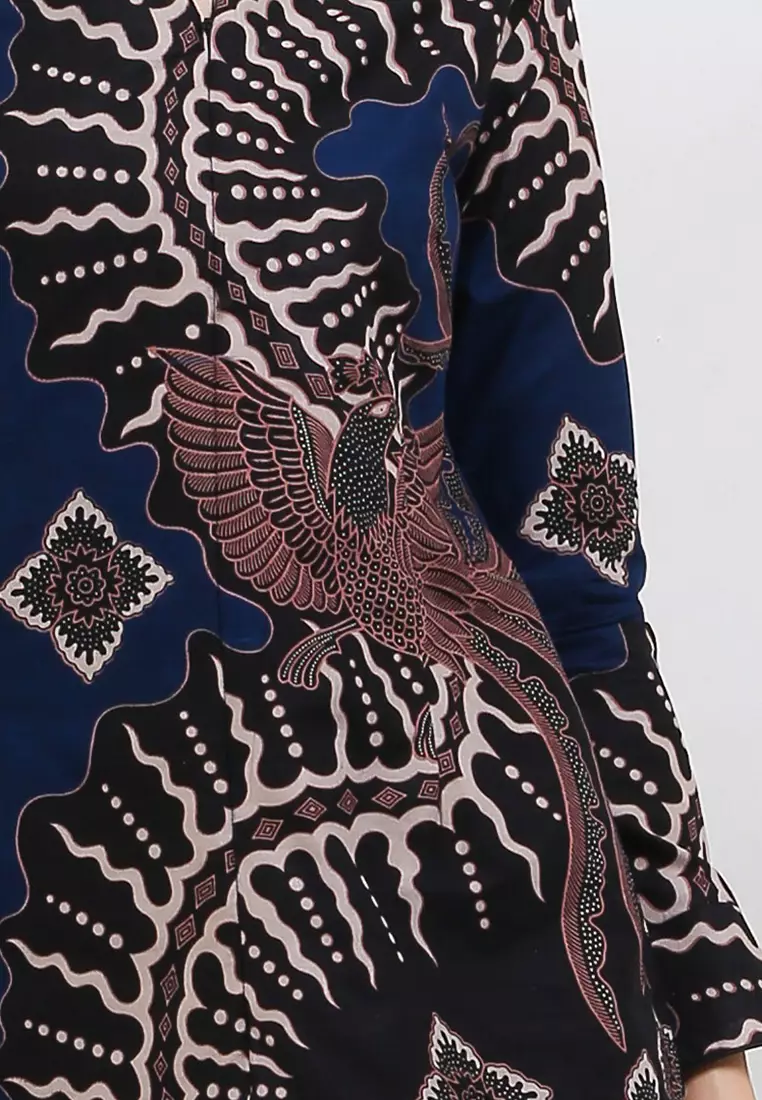 Blouse Batik Sasmita Navy Premium Slimfit Elegant