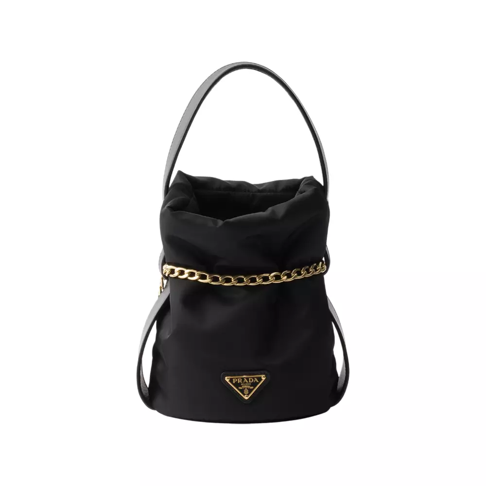 Petit Sac Noir Mini Re-Nylon and Nappa Leather Bucket Bag Black