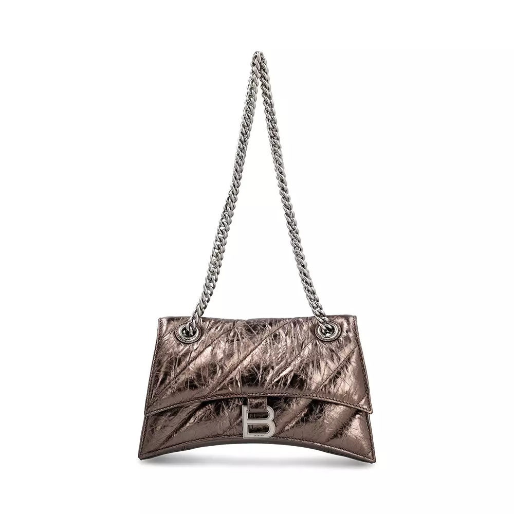 Balenciaga Women's Crush Xs Tote Bag Metallized Quilted - Silver