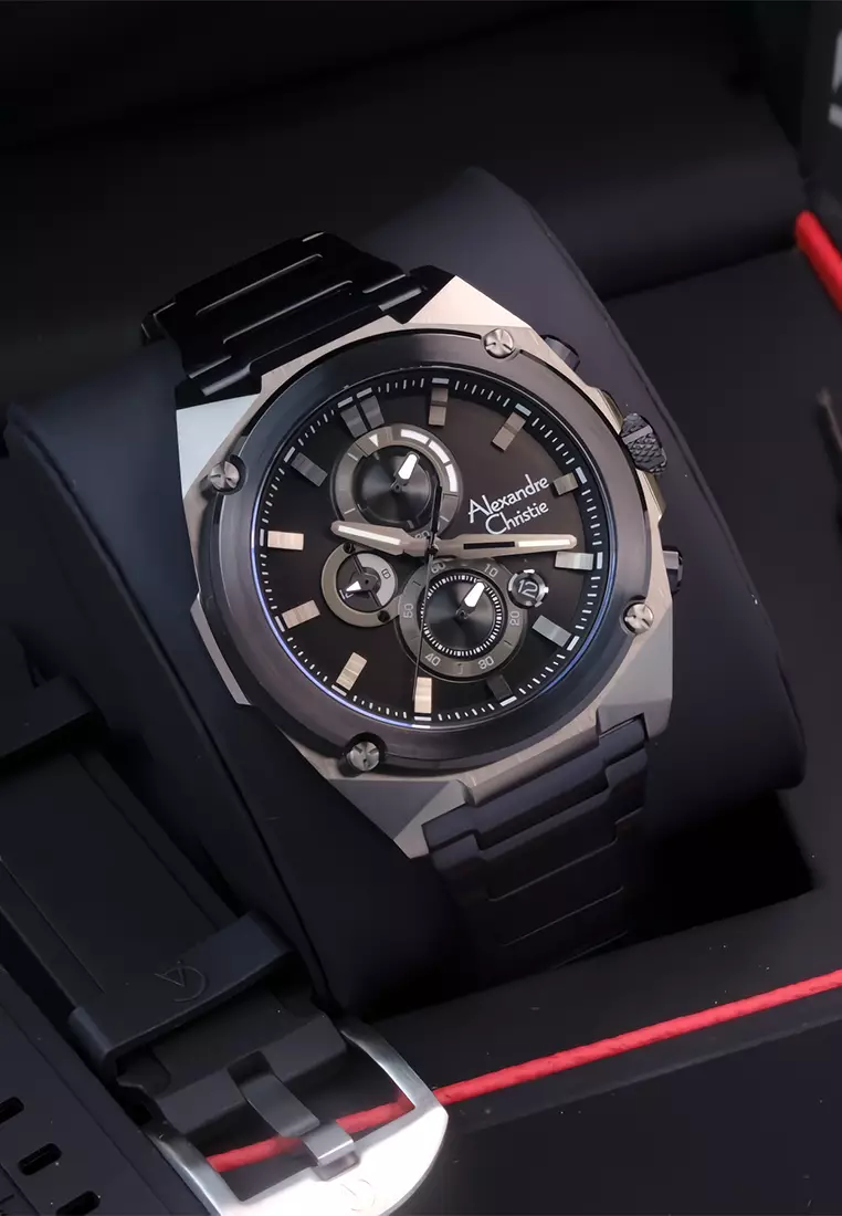 Alexandre Christie - Jam Tangan Chronograph Pria - Black Grey - Stainless Steel - 6655MCBEPBABA