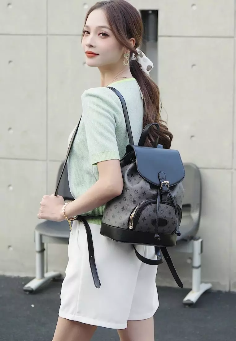Women's Monogram Backpack (Tas Ransel & Tas Punggung Wanita) - Hitam