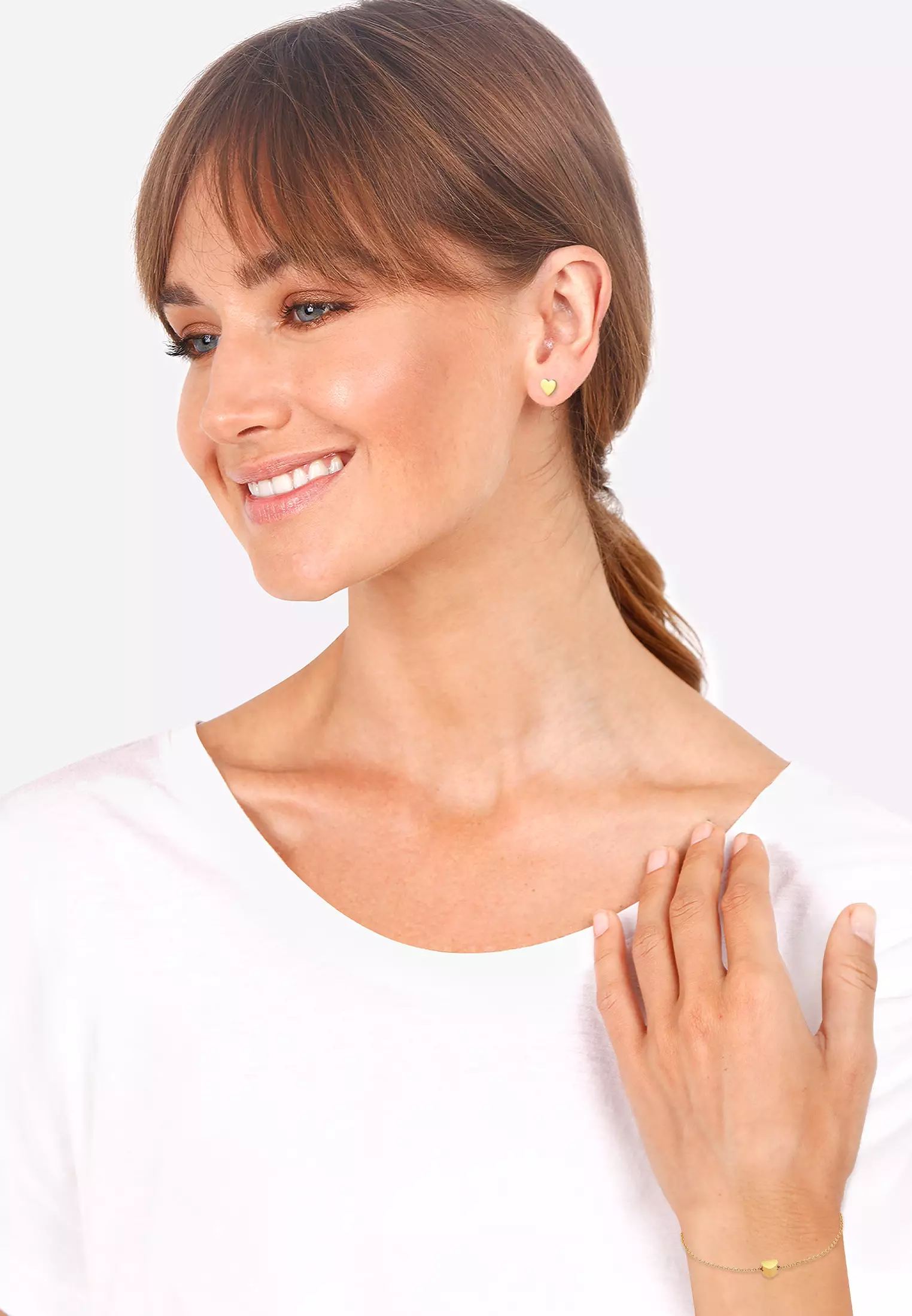 Jewelry Set Heart Pendant Stud Earrings Basic Gold Plated