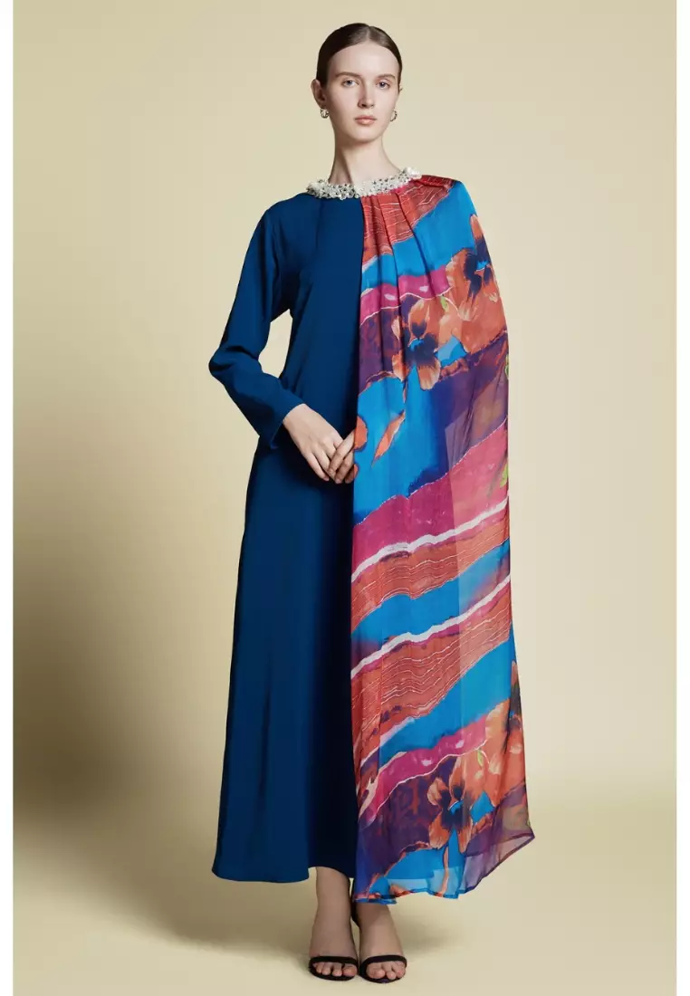 Asymmetrical Side Cape Kaftan in Silk