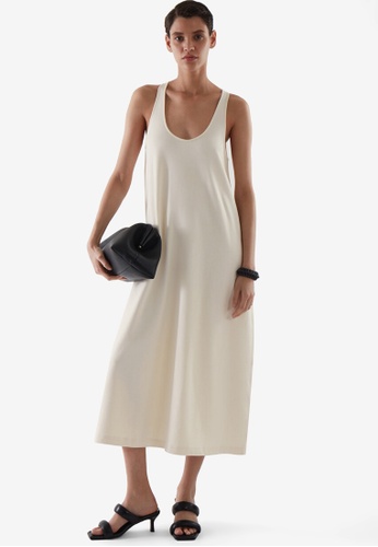 COS white and beige Jersey Midi Slip Dress 9F830AAA7ACE67GS_1