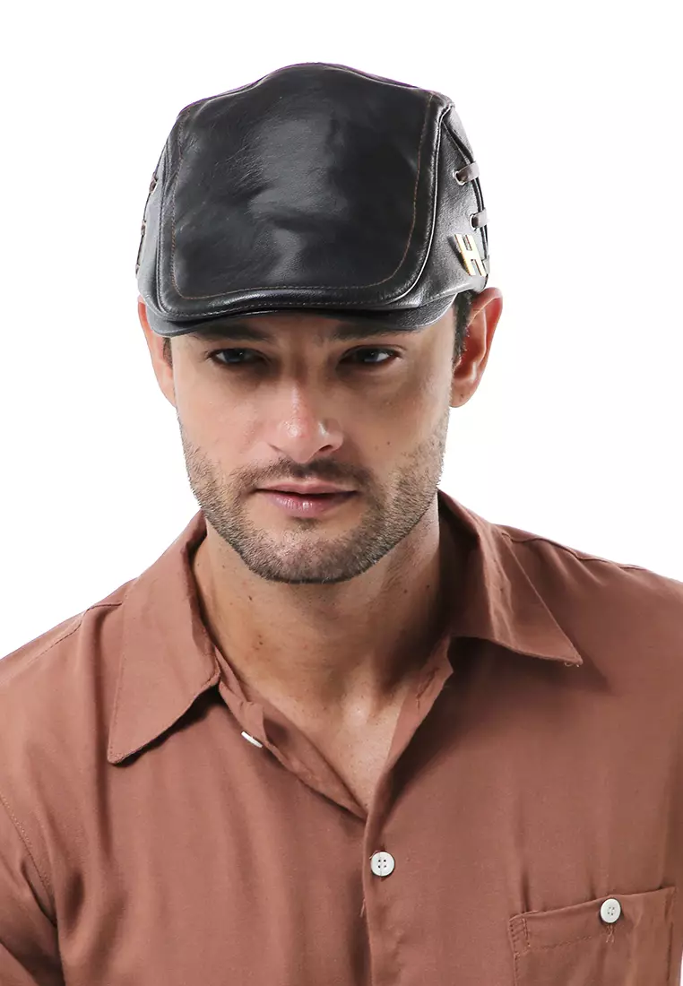 Kai Aksesoris Fashion Pria Wanita Casual Hat Preferred Style Material Leather ORIGINAL - Black