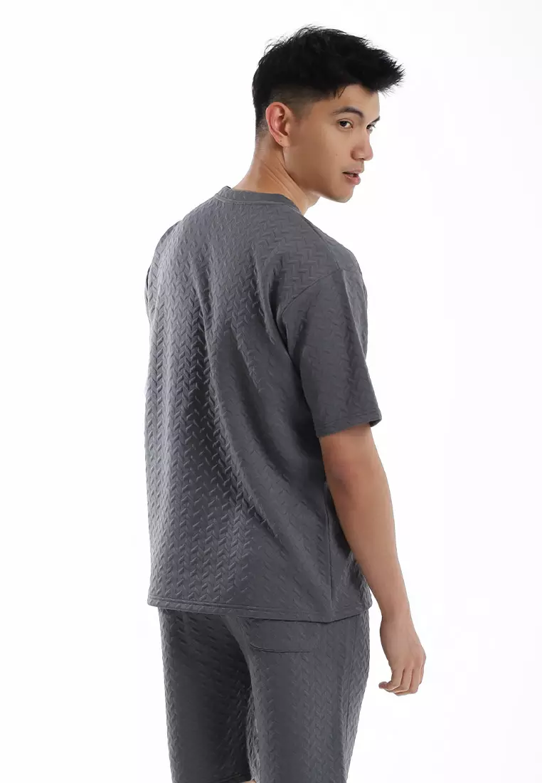 Forest Baju T Shirt Lelaki | Forest Jacquard Oversized T Shirt Men - c