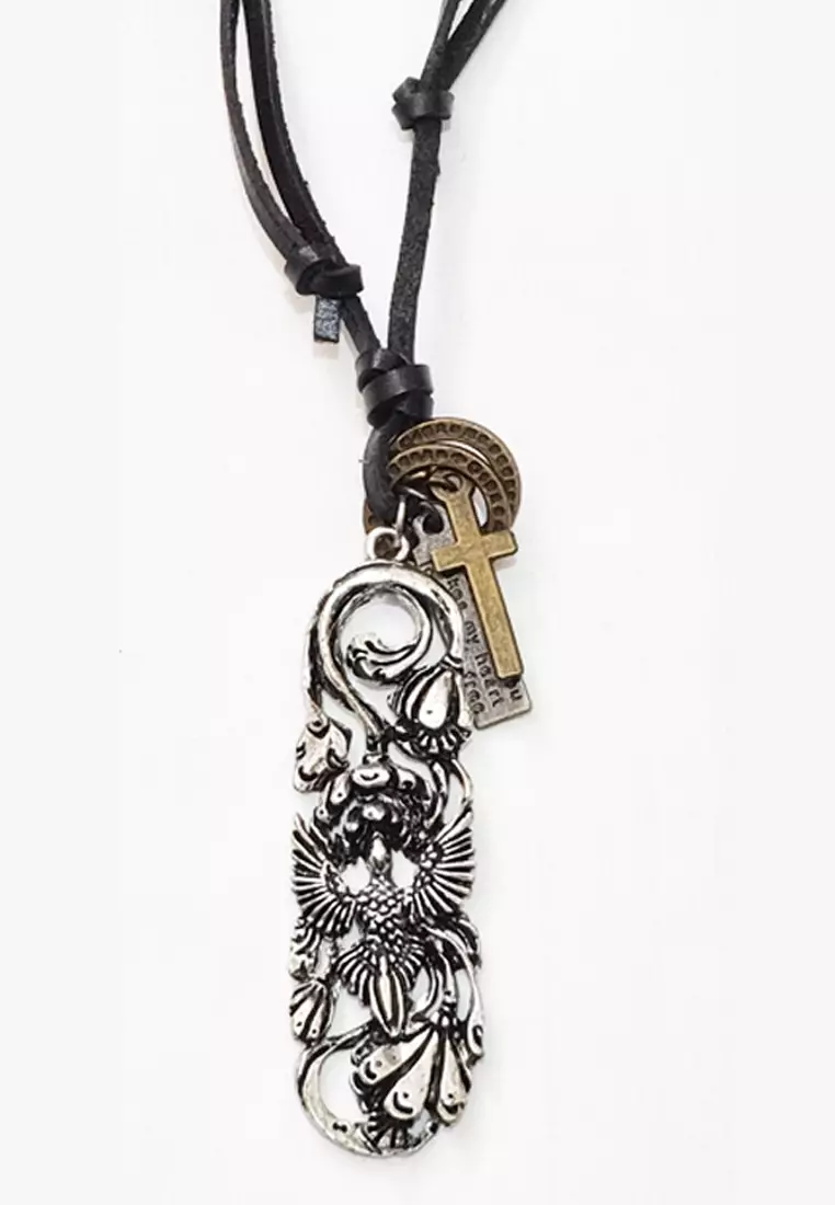 Hummingbird Leather Necklace Kalung Kulit Pria Black