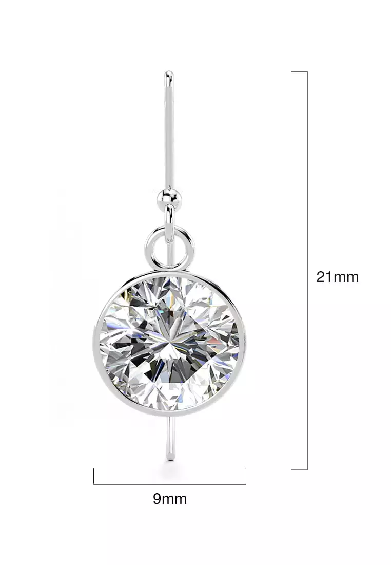 Bezel Cz Drop Earrings 9mm-Silver/Clear