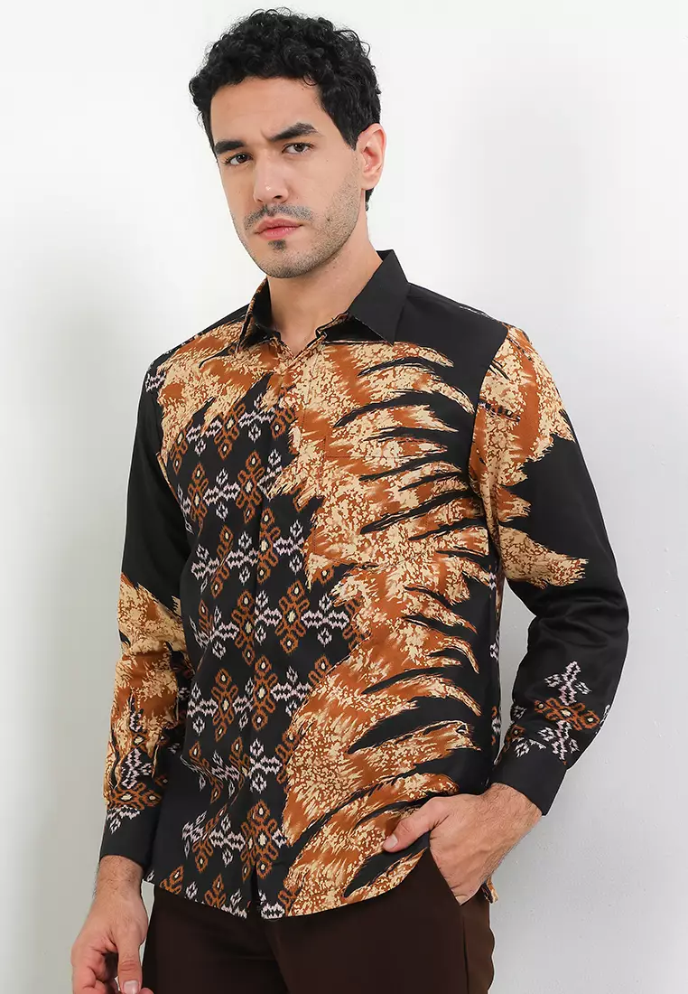 Songket Kemeja Batik Exclusive Premium Pria Casual Modern Lengan Panjang