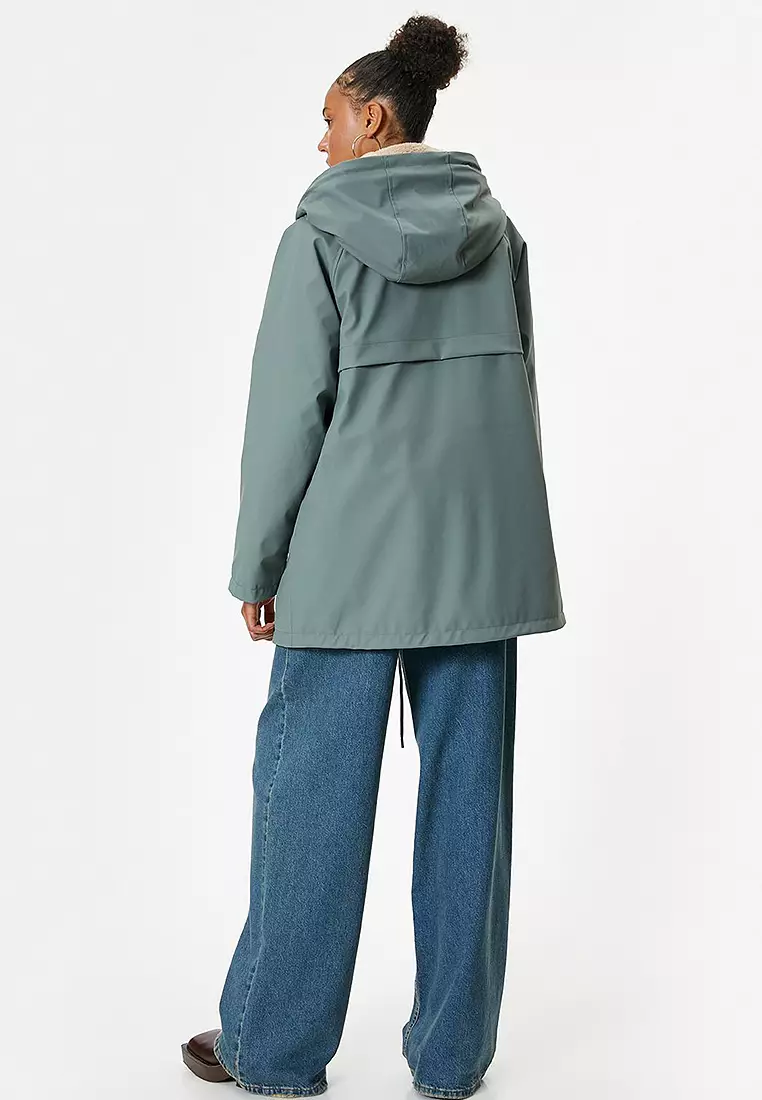 Hooded Raincoat Waterproof Zippered Pocket Detail