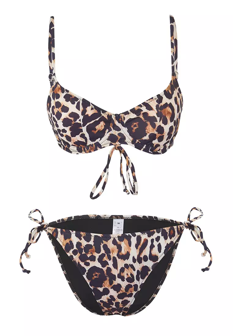 Leopard Patterned Balconette Tie Regular Bikini Set Tbess25Bt00043
