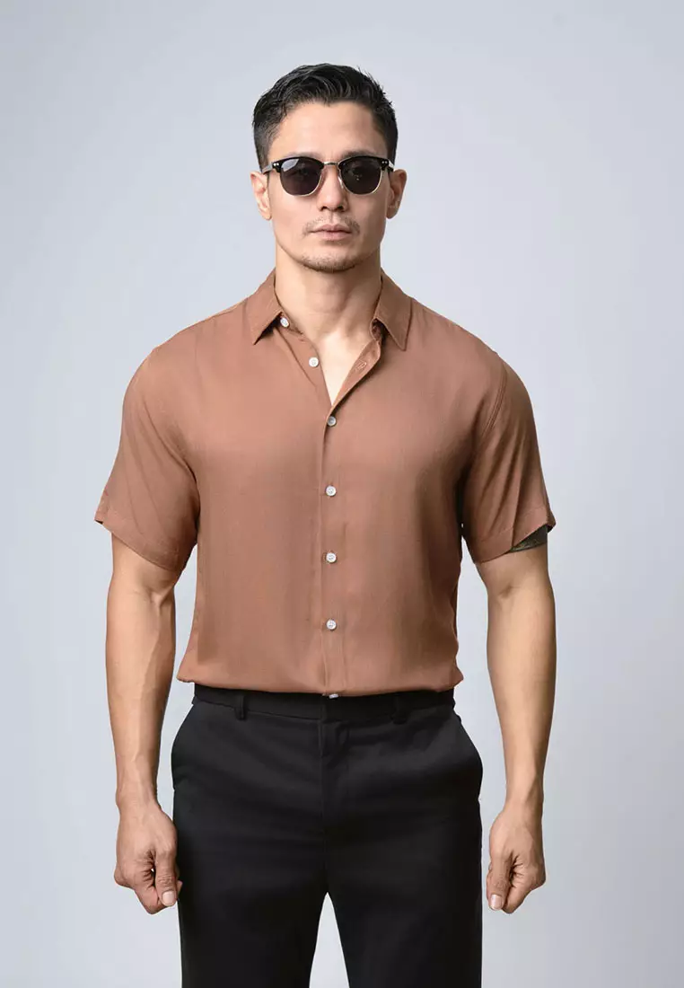 Viscose Tan Brown Casual Shirt SS