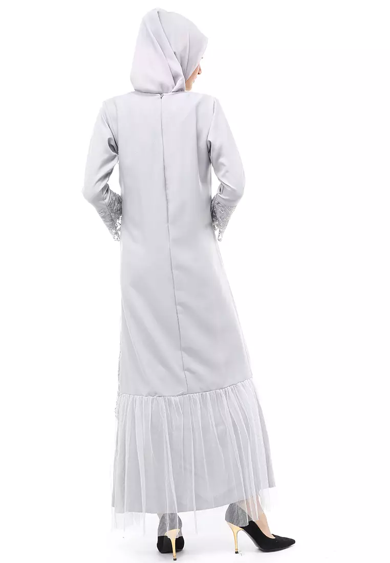 Diana Gamis Brukat Wanita Muslimah Lapis Moscrepe Premium Quality - Grey