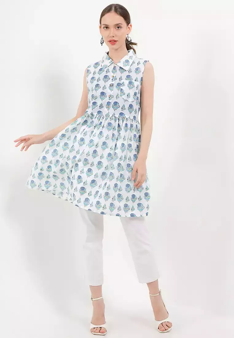 Chanira Aries Dress-White Blue