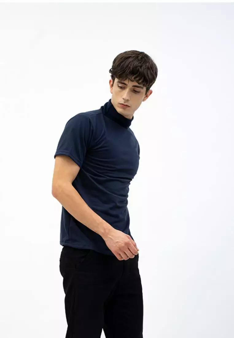 Turtle neck shirt kerah tinggi lengan pendek Biru navy kaos polos houseofcuff