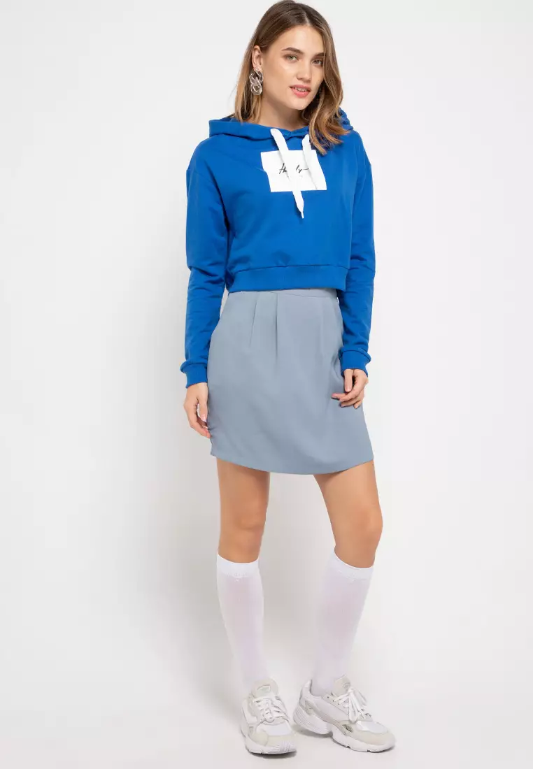 LMP012 Pbch CroppHoodie Thrdy Sign Square Blue Benhur