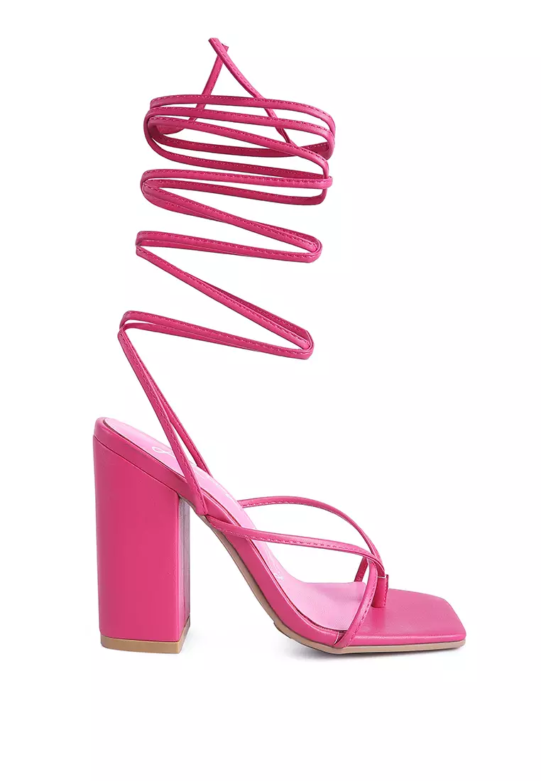 Discount on London Rag  shoes - SKU: Fuchsia Lace Up Block Heeled Sandal