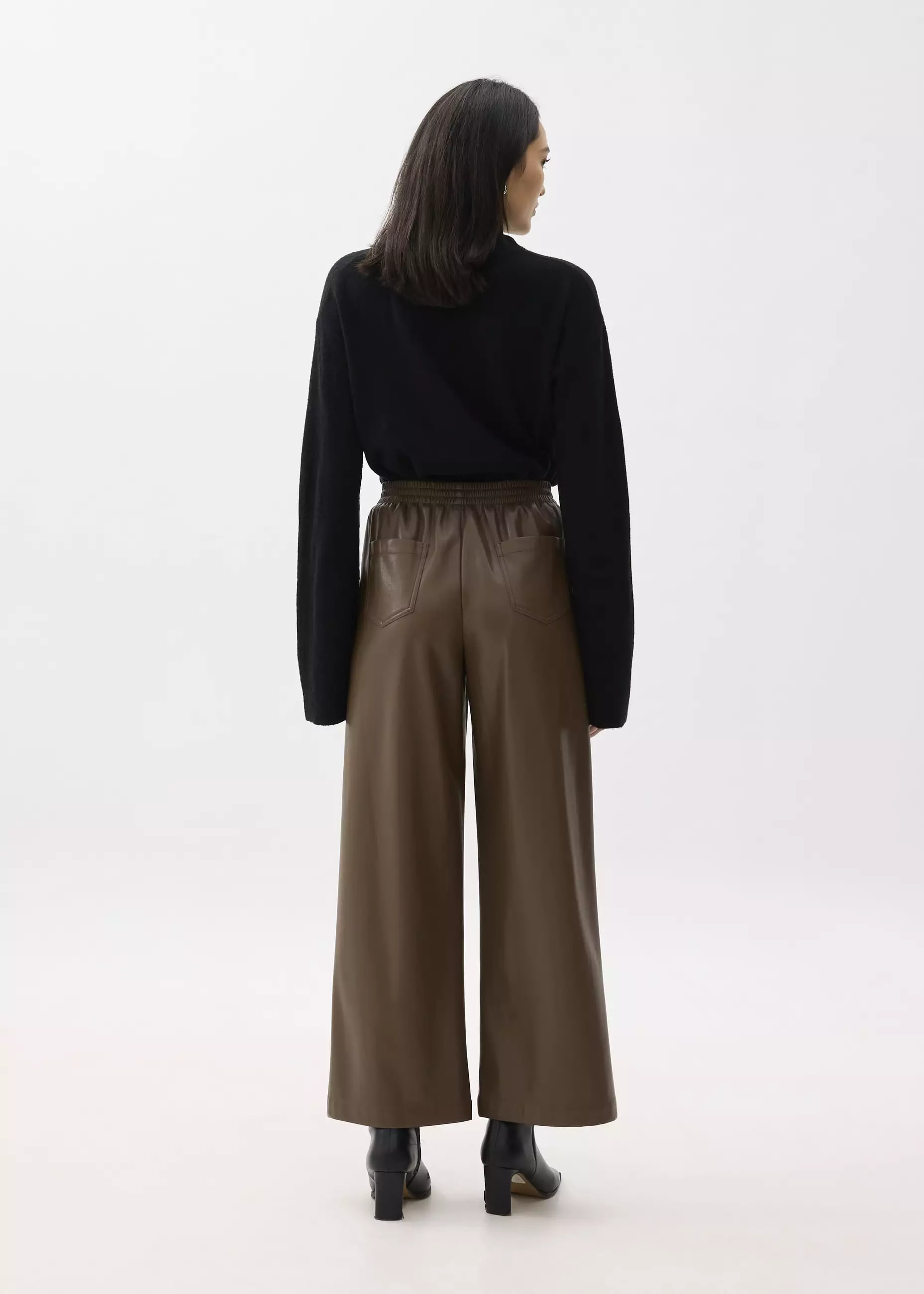 Celana Wanita - Leggy™ Elastic High Waist Vegan Leather Wide Leg Pants
