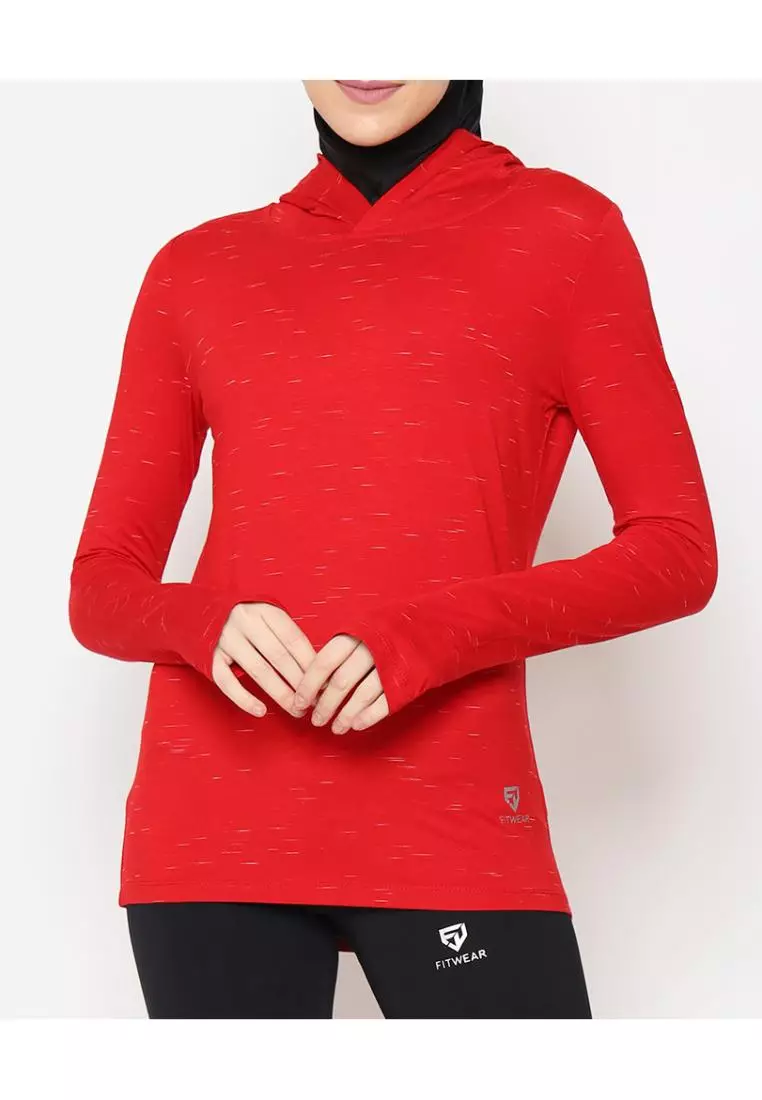 Fitwear - Kaos Olahraga Wanita ATALIA BASIC HOODIE LS - RED