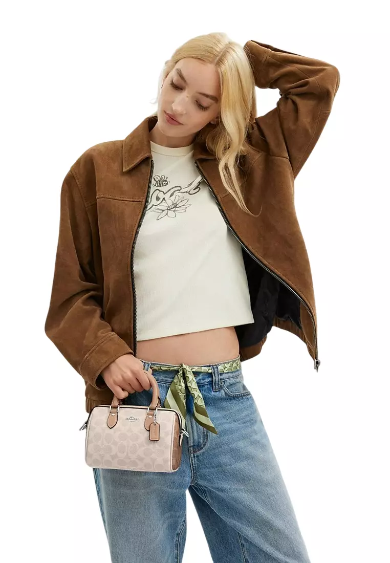 Mini Rowan Crossbody Bag In Blocked Signature Canvas - Sand Taupe