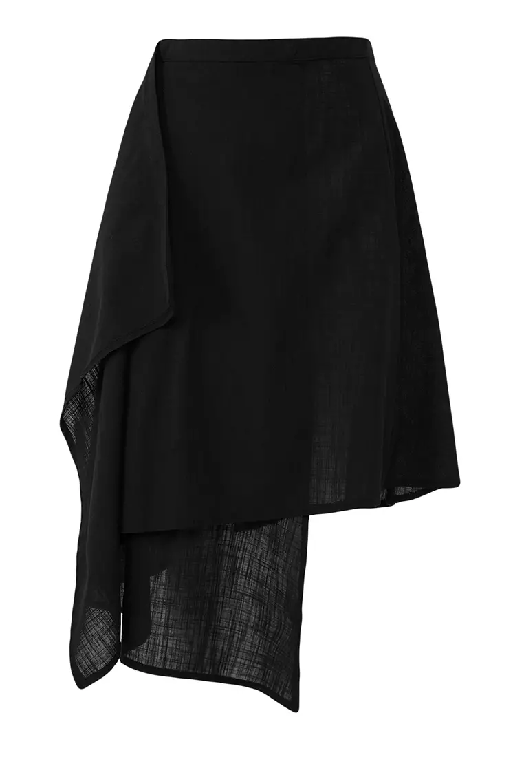 Black Midi Woven Flamed Cotton Beach Skirt TBESS25ET00013