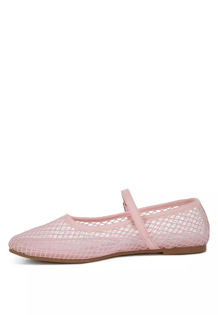 Mesh Mary Jane Flats in Pink