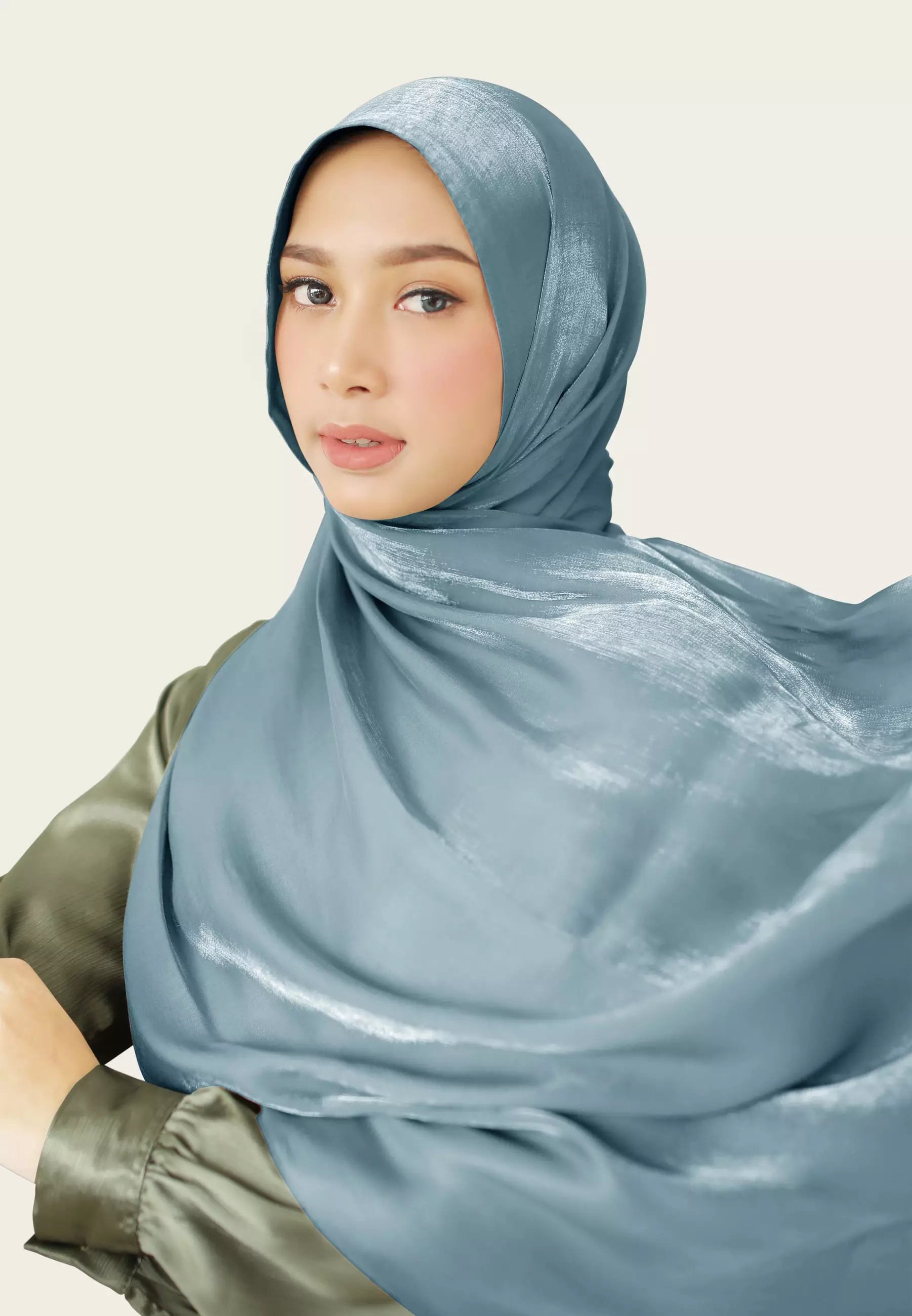 Hijab Pashmina Shimmer Silk Premium - Blue Han
