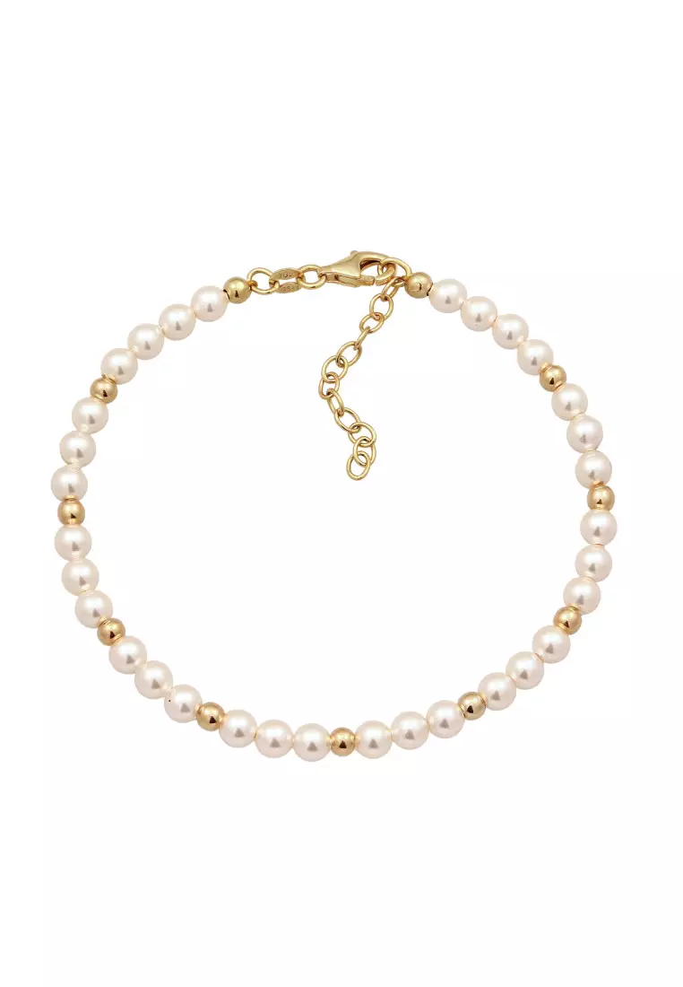 Bangle Bracelet Perak 925 Lapis Emas Wanita Mutiara Swarovski® Minimalis