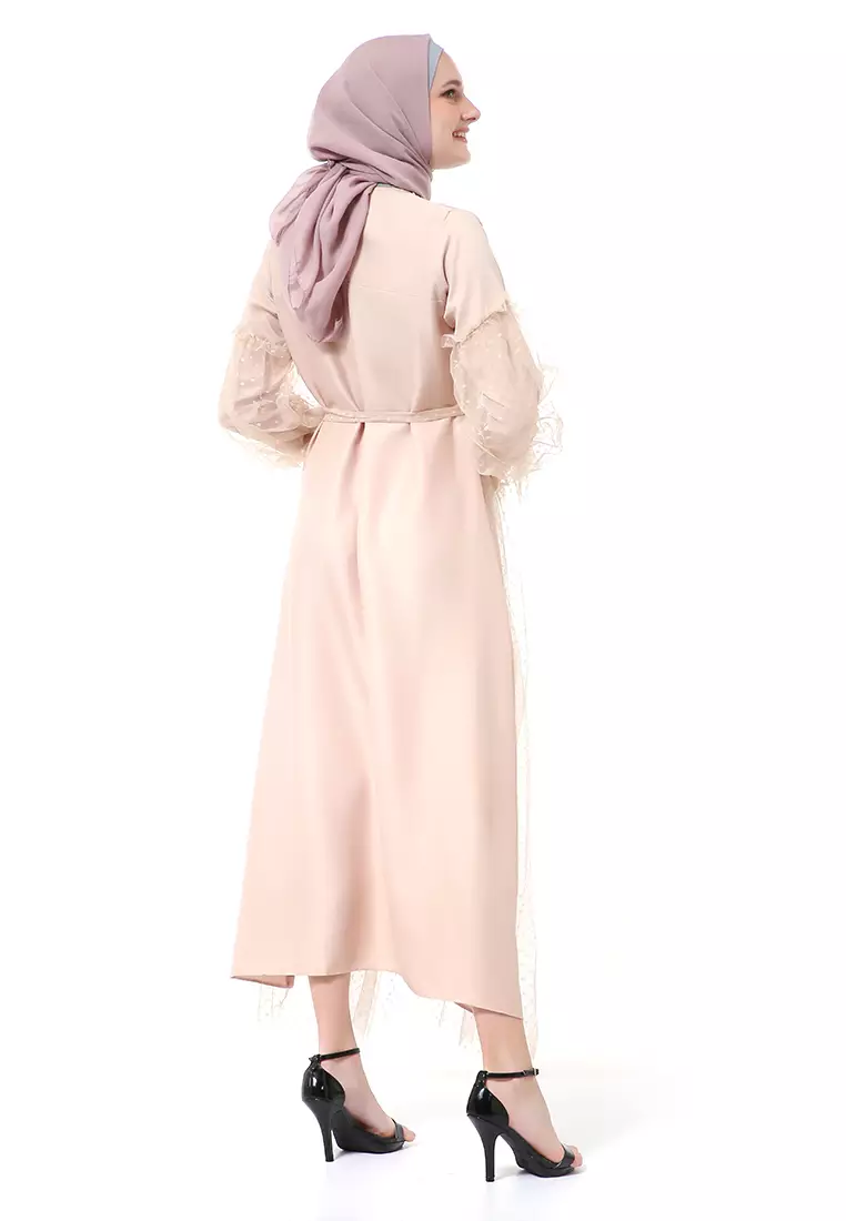 Varsha Dress Wanita Long Sleeve Motif Polos Polkadot High Quality - Almond Mote