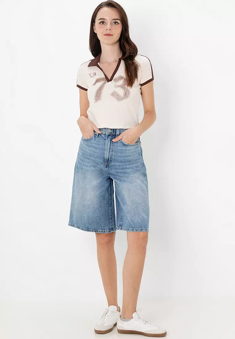 Lyocell Wide Denim Jort Shorts