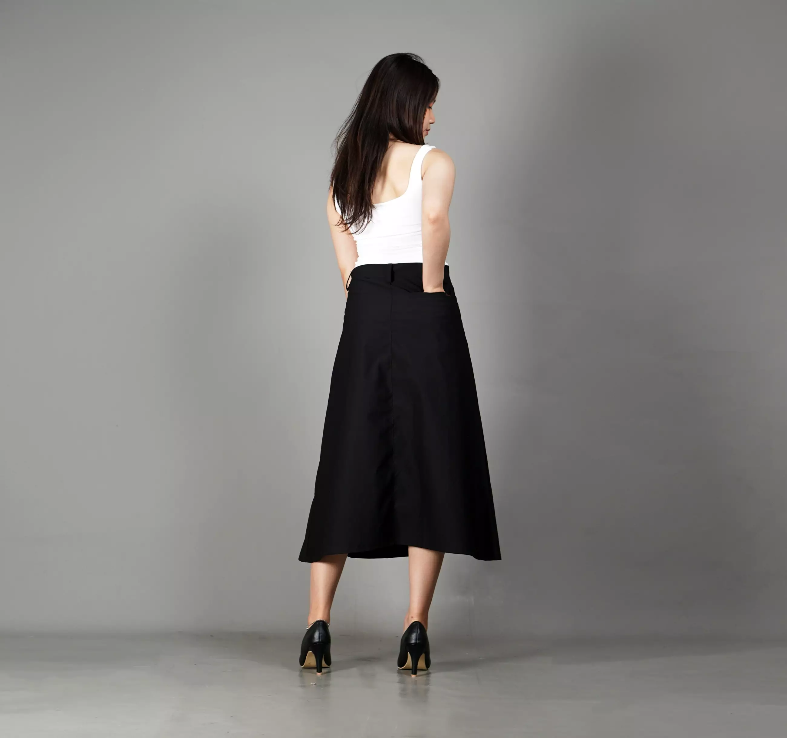 RUBY Rok A-Line Skirt Midi Skirt Rok Lipat Rok Highwaist 3/4 - HITAM