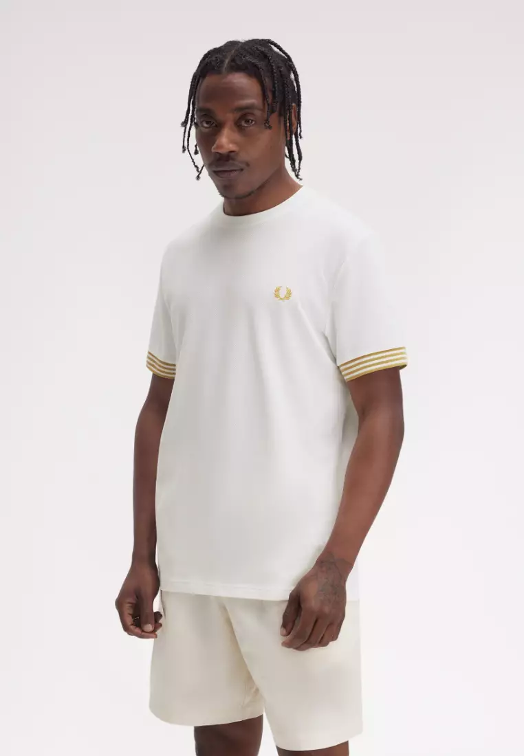 Fred Perry M7707 Striped Cuff T-Shirt (Snow White)