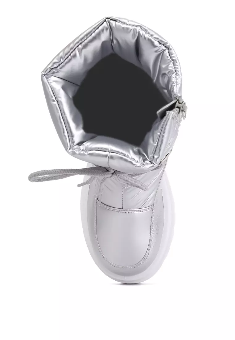 Sepatu Bot Bertali Kulit Imitasi Pesta Warna Perak