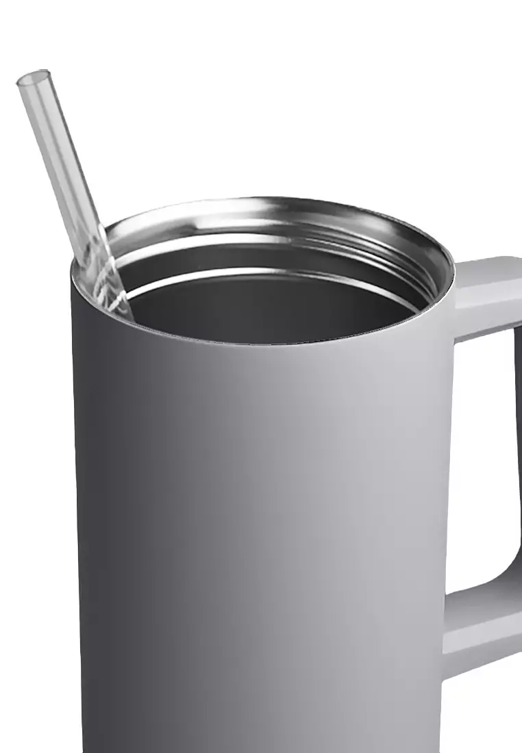 37oz Stainless Steel Straw Lid Insulated Mug Tumbler 1100ml Double Wall 24Hr Cold BPA-Free - Stone