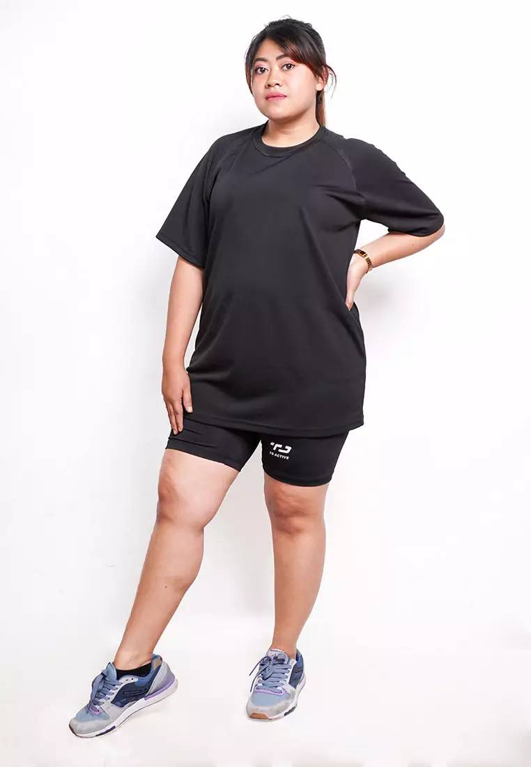 LSA87 S/S  baju olahraga tangan pendek cewe polos Td Active hitam