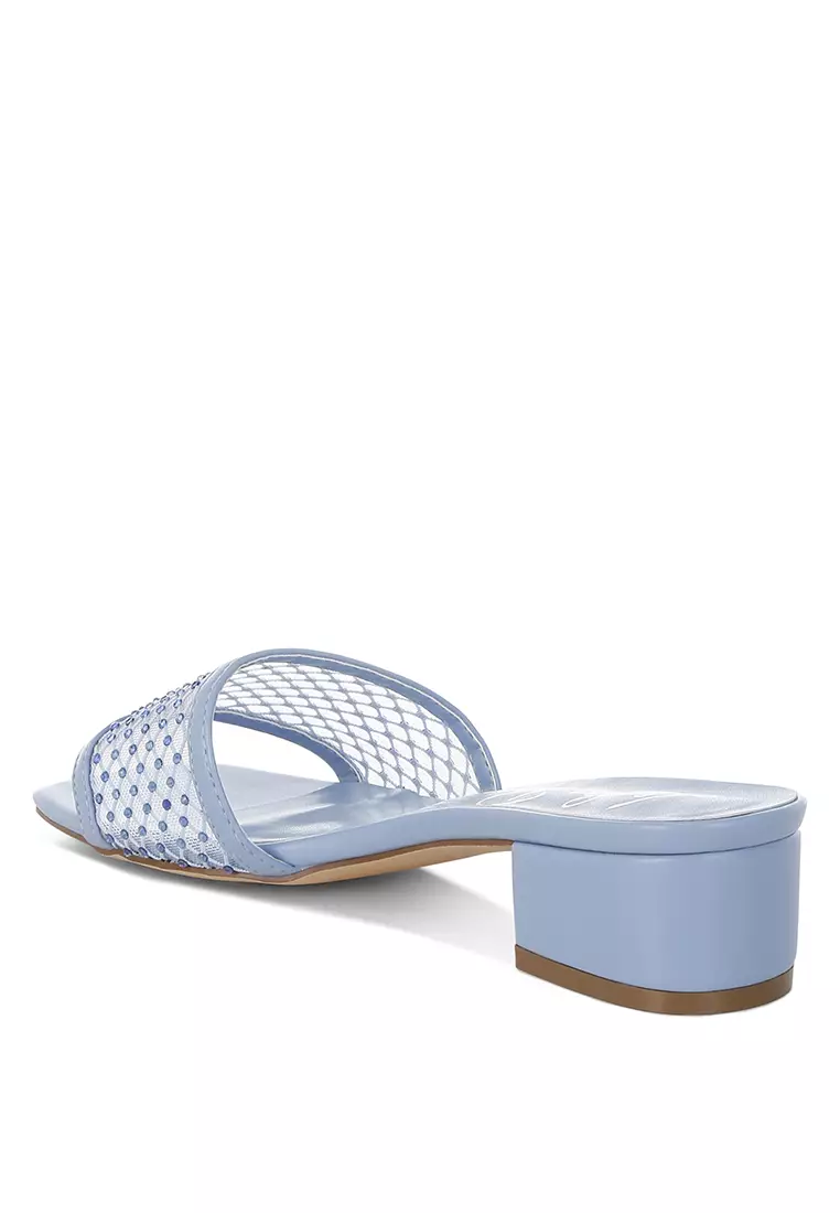 Rhinestone Studded Slip-On Heels In Blue