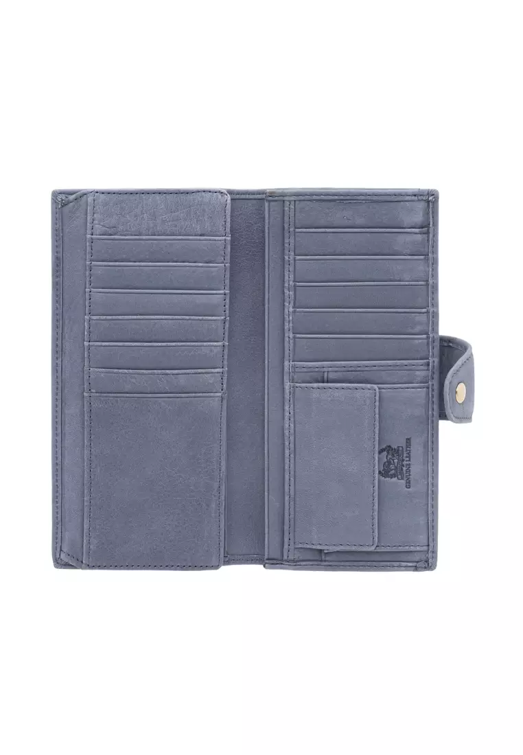 LancasterPolo Top Grain Cow Leather Unisex Bifold Long Wallet with Snap Closure PWB 20871