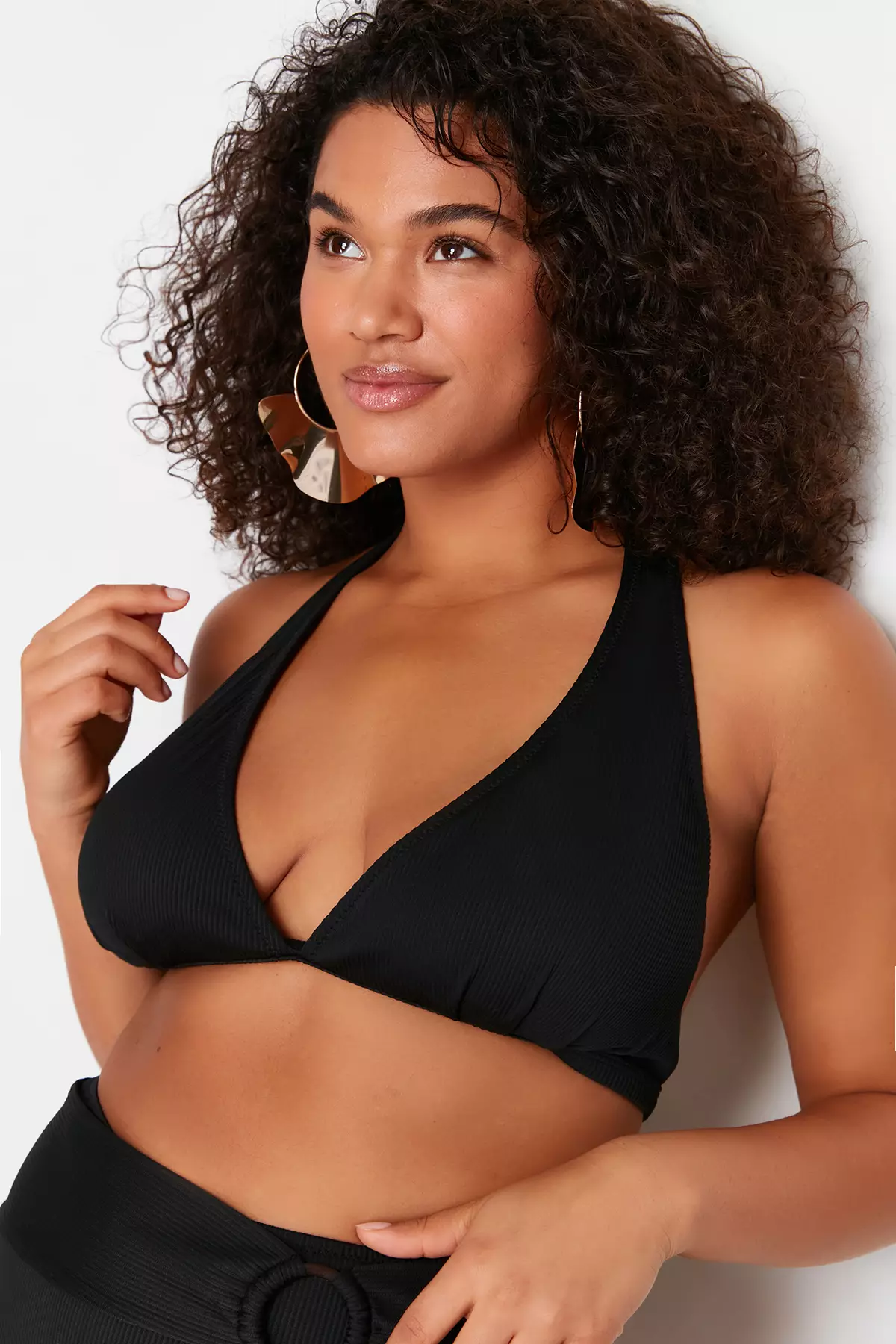 Deep V Neck Tie Detail Bikini Top