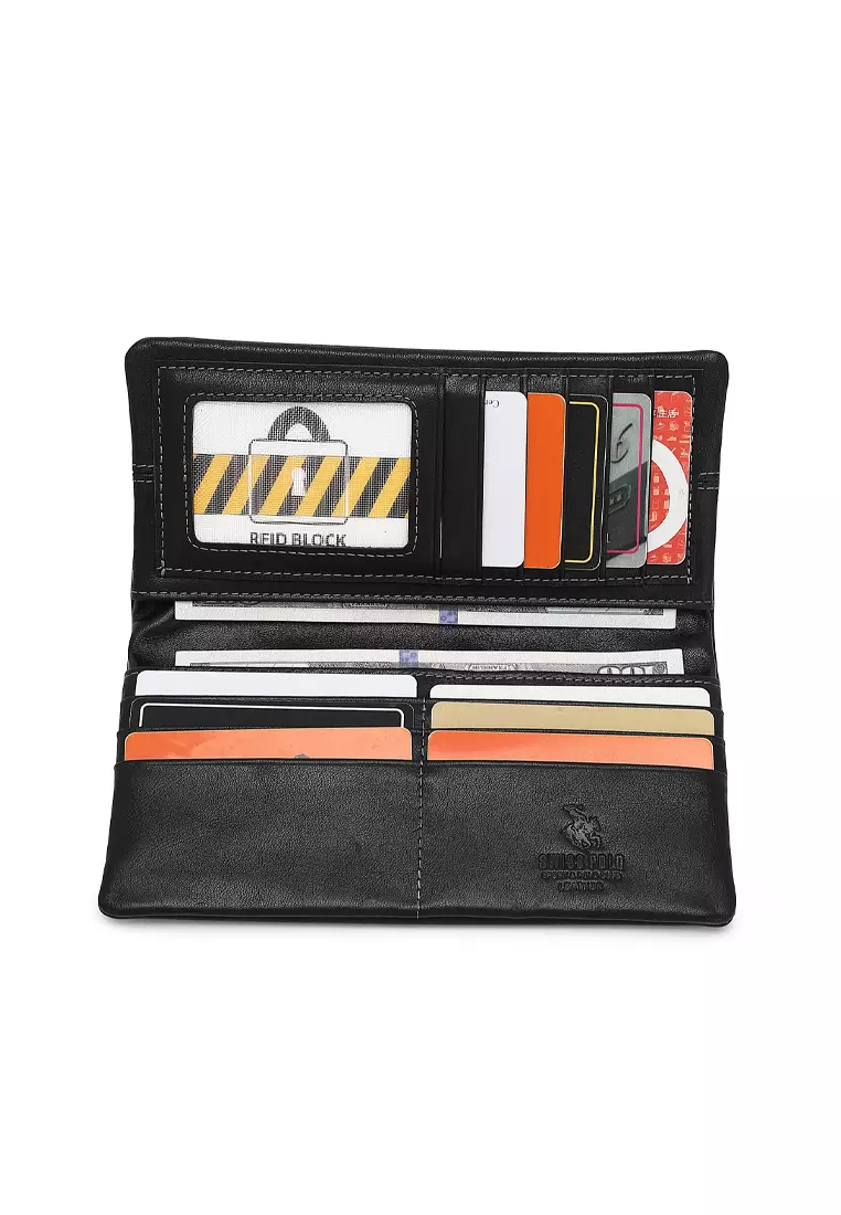 Genuine Leather RFID Blocking Long Wallet - Black
