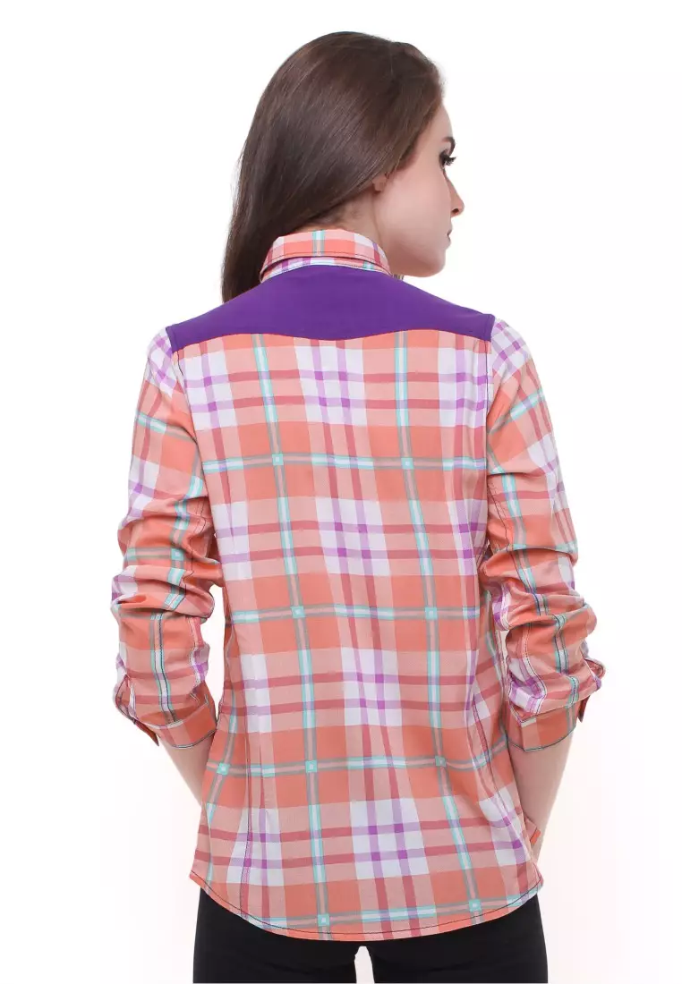 LGS - Regular Fit - Kemeja Wanita - Lengan Panjang - Motif Kotak - Orange - LSH.386.S1309L.546.C