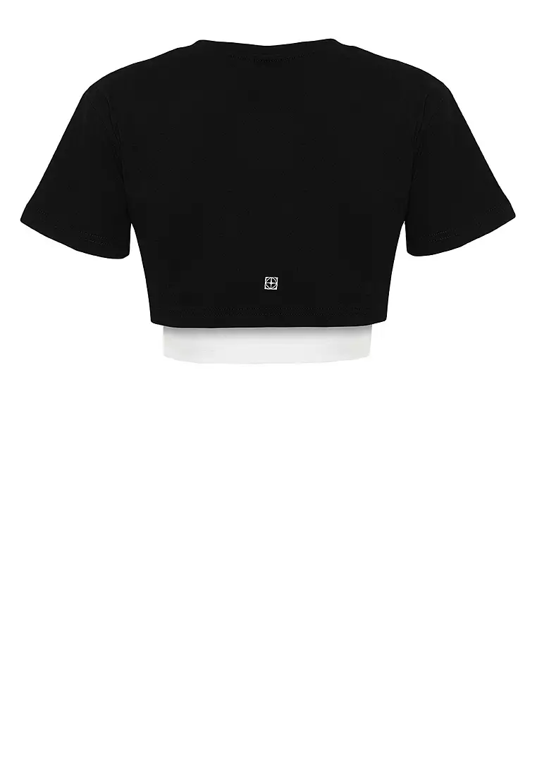 2 Layers Reflective Printed Crop Sports T-Shirt
