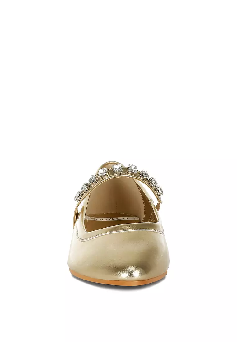 Metallic Mary Jane Ballerinas in Gold