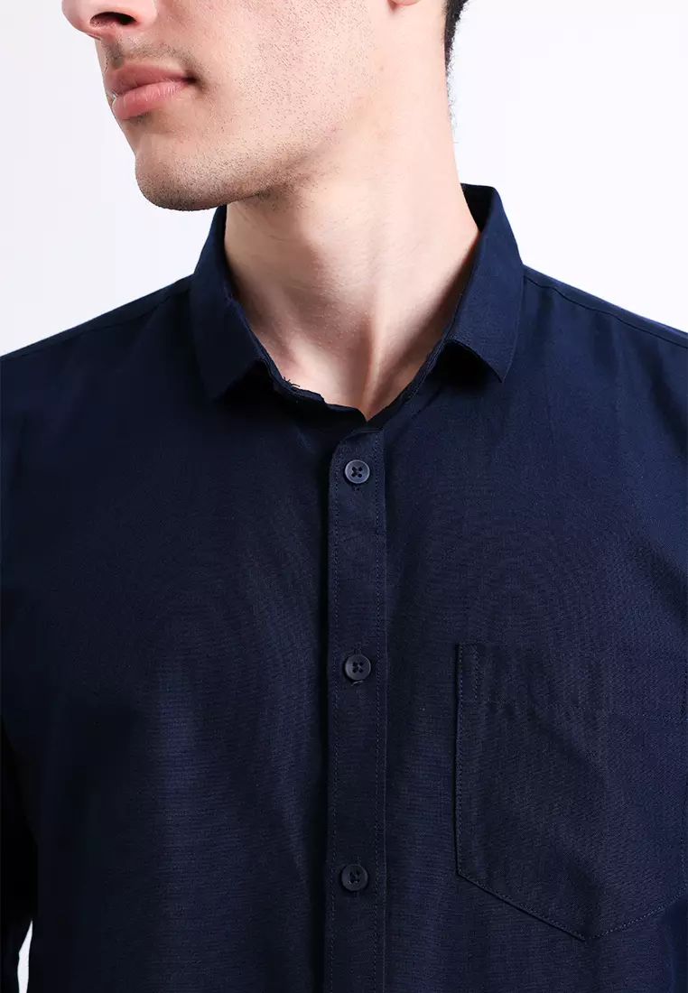 Manzone Kemeja Lengan Panjang Pria Slim Fit Foxy - Navy