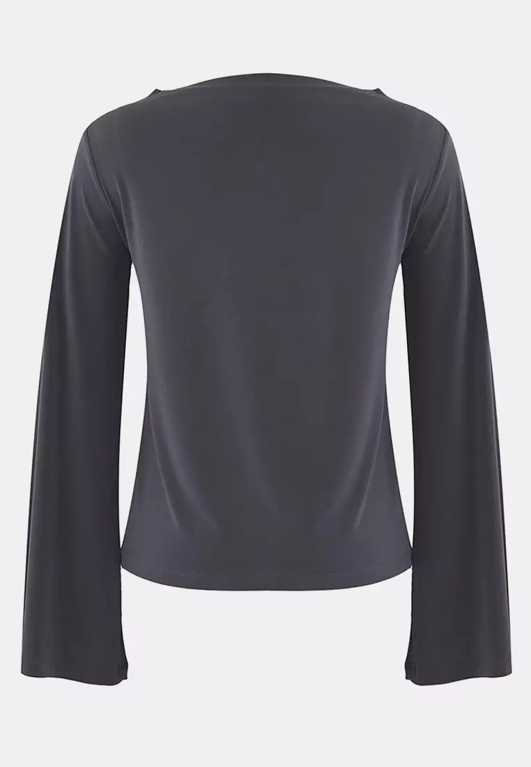 Anthracite Relaxed/Comfortable Pattern Spanish Sleeve Flexible Knitted Blouse Twoaw25Bz00203