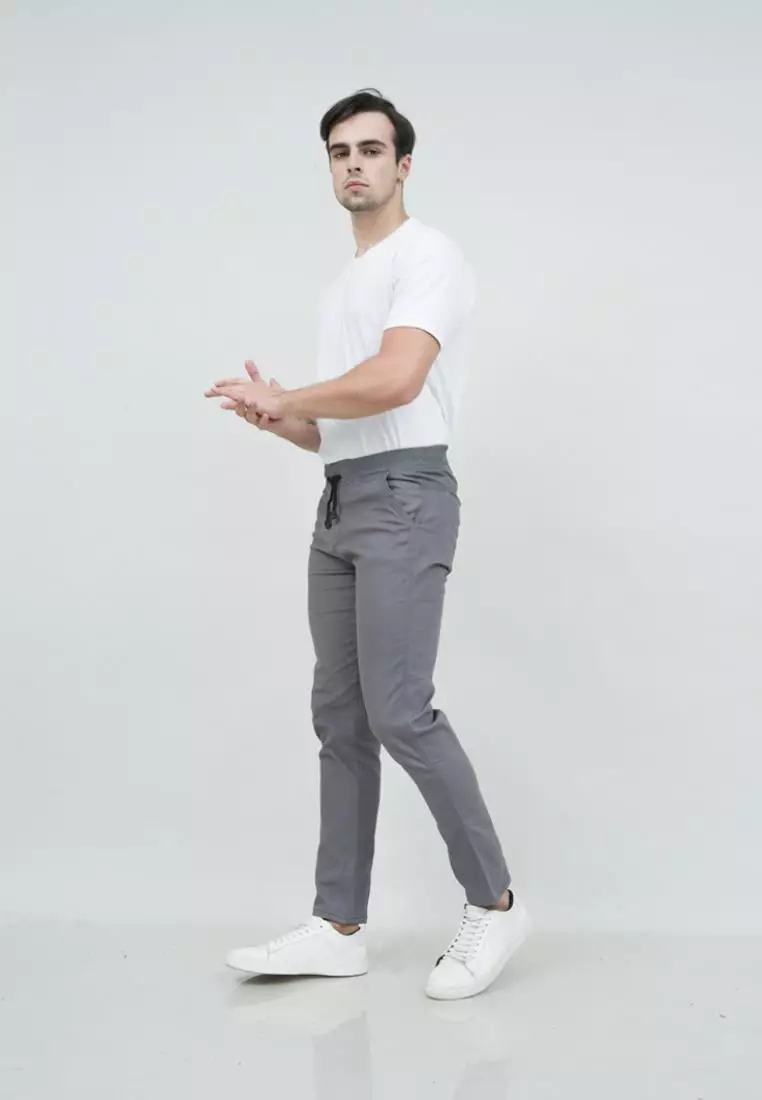 Celana chino panjang cino slim fit PINGGANG KARET Abu abu houseofcuff