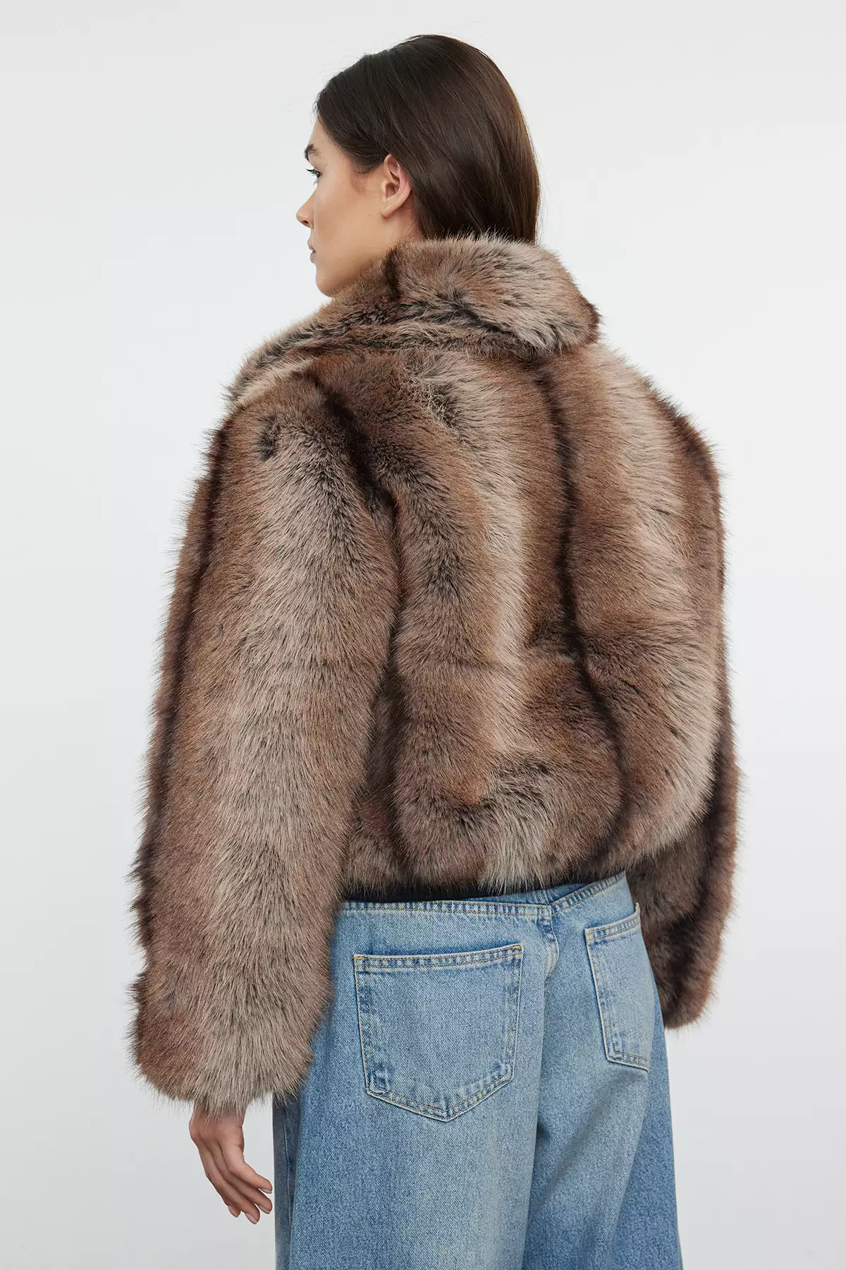 Brown Oversize Molded Elastic Detailed Bomber Fur Coat