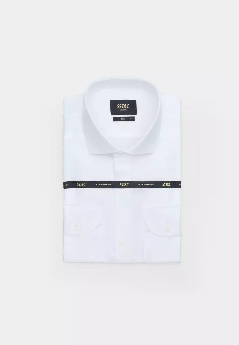 Milano Collection White Textured Slim Fit Shirt